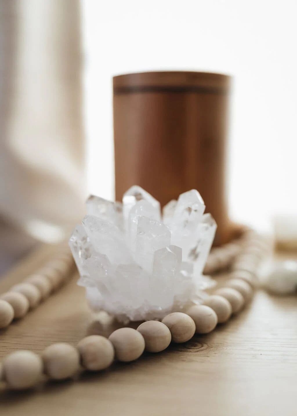 Quartz crystal and wooden beads