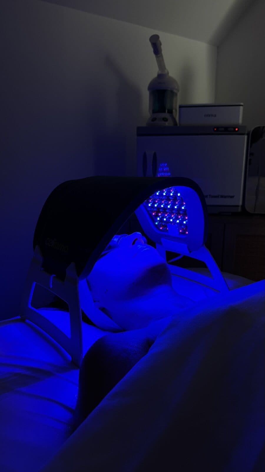 LED light therapy during a facial
